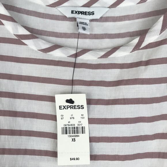 NWT Express Tie Back Top Short Bell Sleeve Pink White Stripe Lightweight Boxy XS - Picture 9 of 10